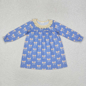 GLD0897 RTS toddler girl clothes blue bows girl winter dress