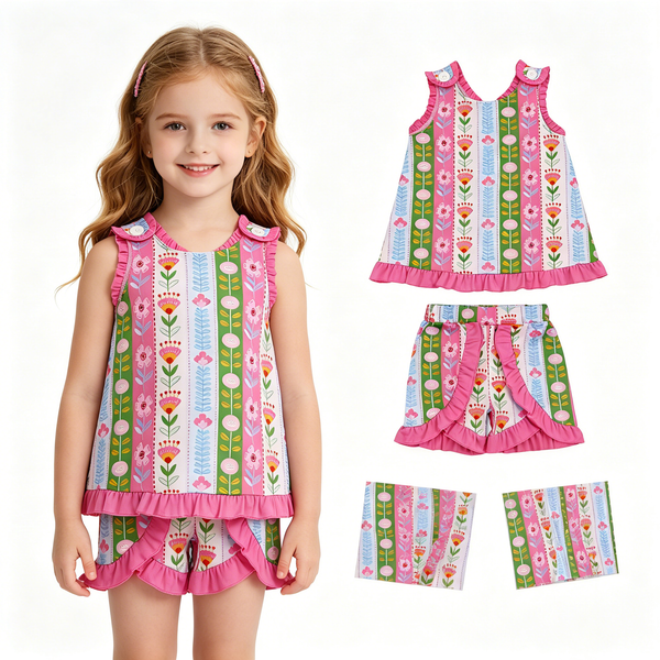 GSSO3676 RTS kids clothes flower girl summer outfit  clothing set summer shorts set