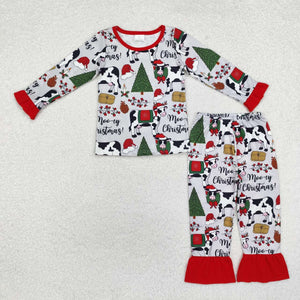 GLP1243 RTS toddler girl clothes cows girl christmas winter pajamas outfit