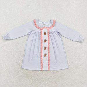 GLD0571 RTS toddler girl clothes gingerbread man  girl christmas dress embroidery