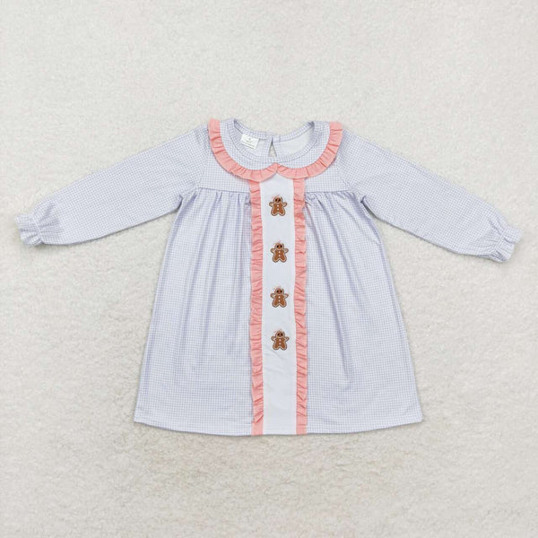 GLD0571 RTS toddler girl clothes gingerbread man  girl christmas dress embroidery