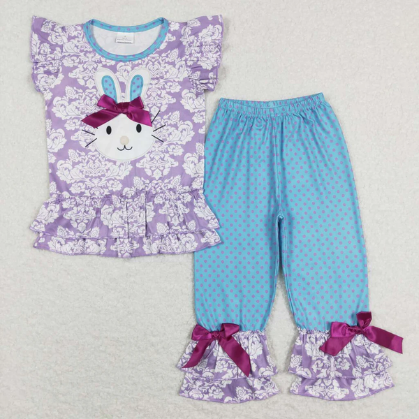 RTS Matching  toddler clothes  embroidery bunny print set girls easter summer clothing-2026.3.11