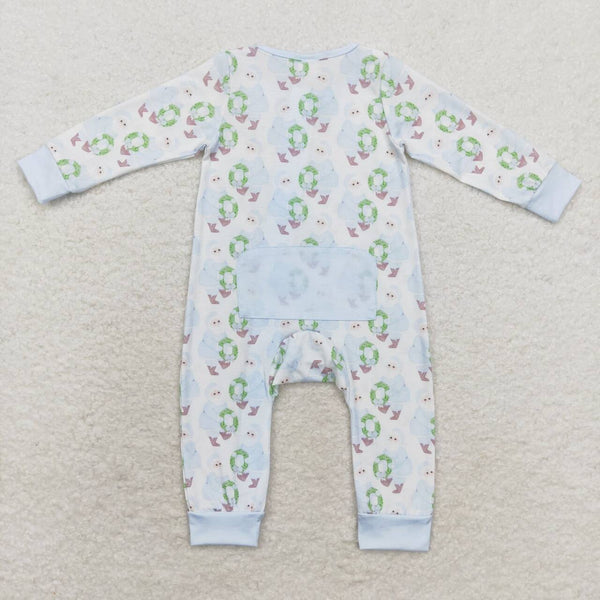 LR1148 RTS baby boy clothes blue santa claus boy christmas romper