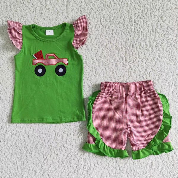 GSSO0122 girl green truck emboridery set