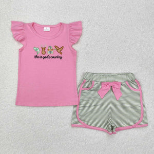 GSSO1614 RTS Girl clothes this is god's country toddler girl summer outfit