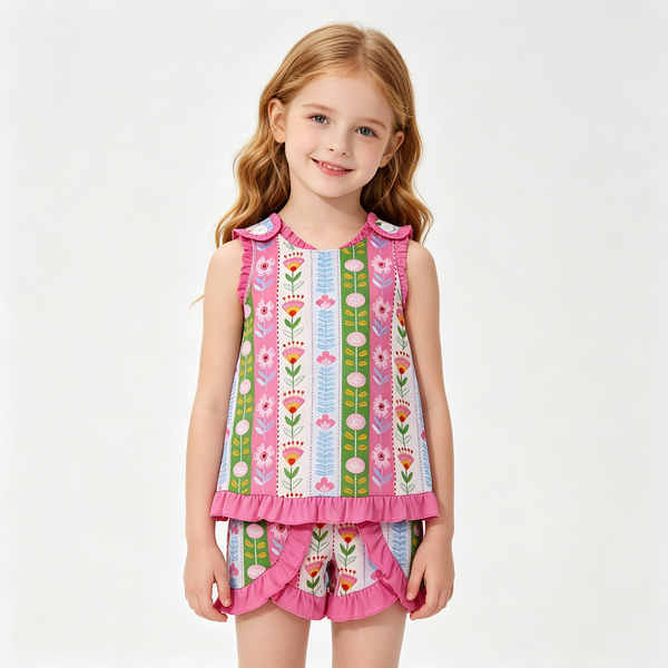 GSSO3676 RTS kids clothes flower girl summer outfit  clothing set summer shorts set