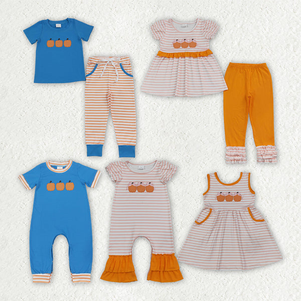 RTS Matching clothing pumpkin embroidery print kid short sleeve romper dress fall clothing-2026.9.14