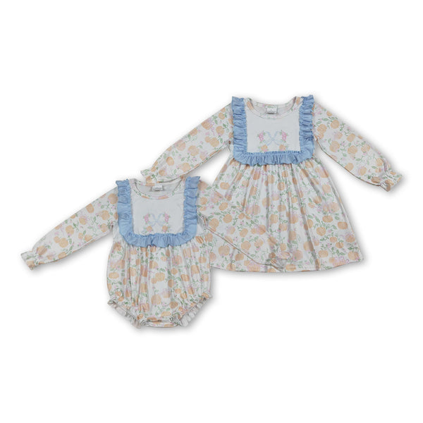 RTS kids matching clothing blue pumpkin  print clothing girl winter clothing-2025.8.2