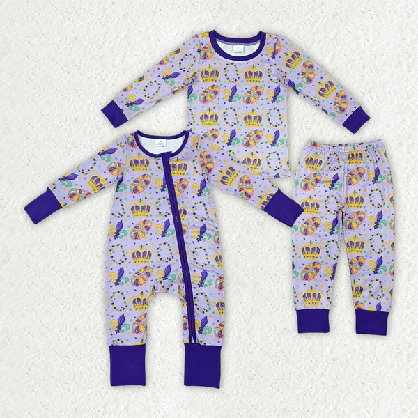 RTS Matching clothing kids Mardi Gras crown print long sleeve clothes-2026.10.27