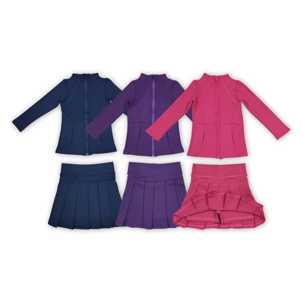 RTS Matching clothing kids yoga solid mixed color toddler girl long sleeve zip jacket skirt outfit-2026.10.7