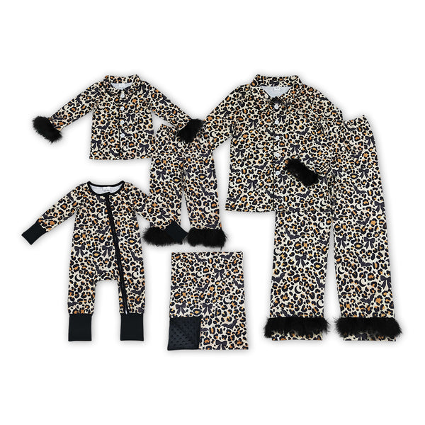 RTS Matching clothing family halloween leopard bat moon bow mixed print kid long sleeve romper pant blanket fall clothing-2026.9.19