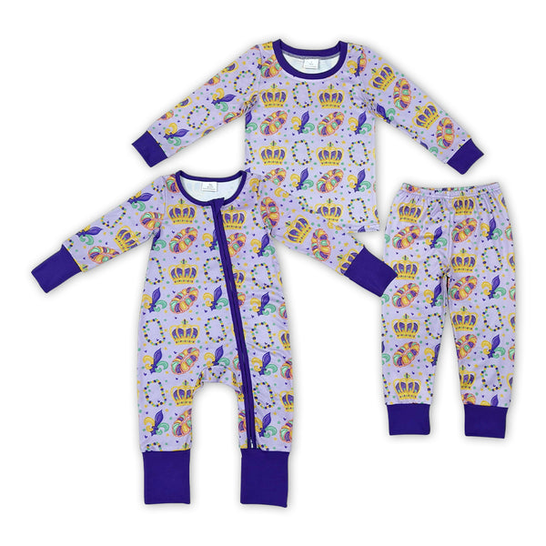 RTS Matching clothing kids Mardi Gras crown print long sleeve clothes-2026.10.27