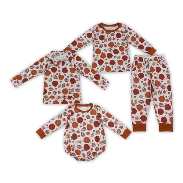 RTS Matching clothing fall pumpkin print kid long sleeve romper top pant fall clothing-2026.9.17