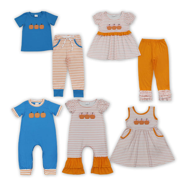 RTS Matching clothing pumpkin embroidery print kid short sleeve romper dress fall clothing-2026.9.14