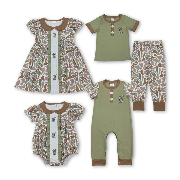RTS toddler clothes matching embroidery bunny print clothing   kids easter clothes-2025.12.3