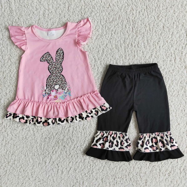 RTS Matching  toddler clothes  embroidery bunny print set girls easter summer clothing-2026.3.11