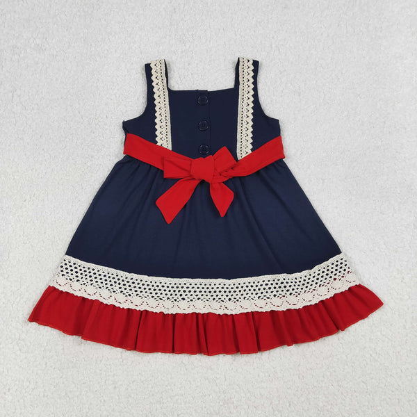 GSD4087 Pay attention to the sizes RTS kids girl clothes 4th of July flag embroidery girl summer dress