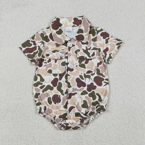 SR3657 RTS baby boy clothes buttons hunting clothes camo boy summer bubble