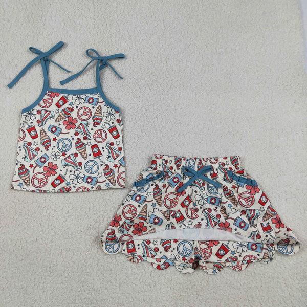 RTS GSD3827 toddler clothes ice cream girl 4th of July summer dress scalloped shorts set