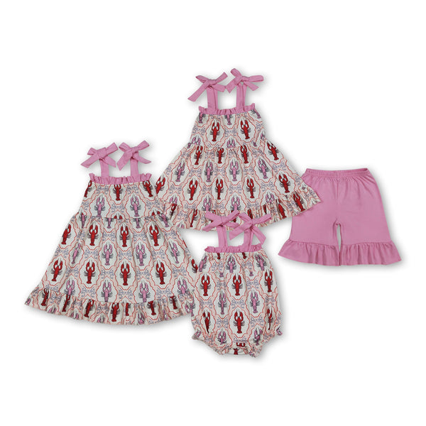 RTS  Matching clothing kids floral print crayfish print baby girl summer clothing-2026.4.24