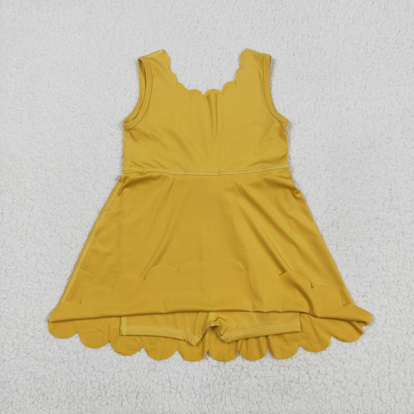 GSD2373 RTS girl clothes yellow girl summer dress yoga clothes atheletic clothes
