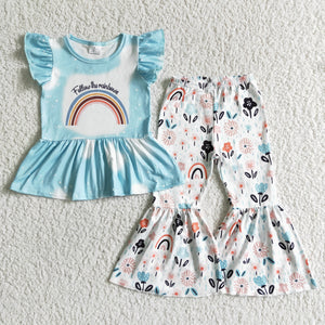 girl clothing rainbow fall spring flutter sleeve set-promotion 2024.6.15 $5.5