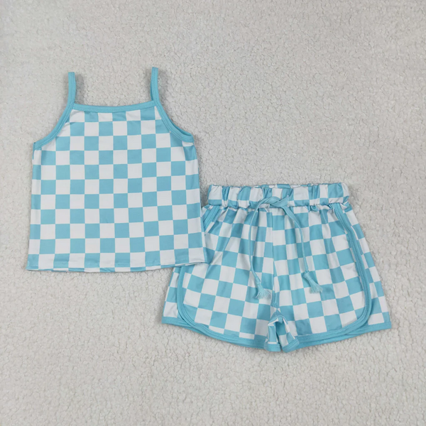 RTS girl clothes girl summer set  colorful gingham girl summer shorts set