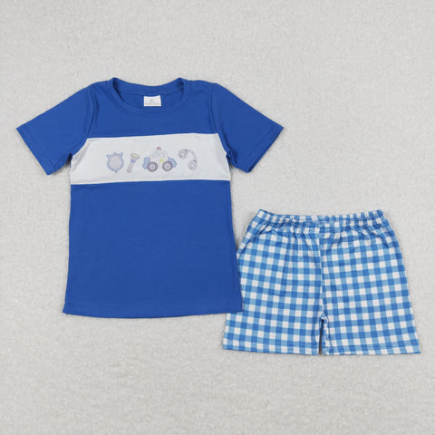 BSSO0665 baby boy clothes police gingham toddler boy summer outfits¡ꡧprint svg¡ê?