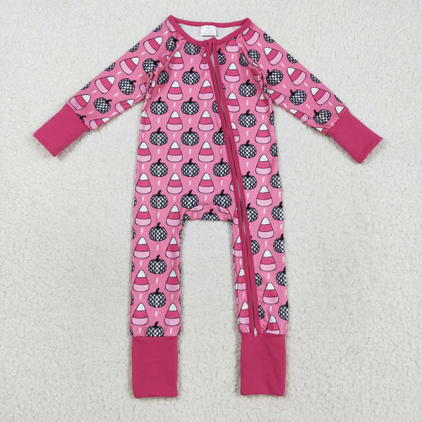LR2467 RTS baby girl clothes candy girl halloween winter romper zip romper