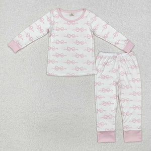 GLP2180 RTS toddler girl clothes pink bows girl winter pajamas set