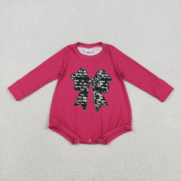 LR2776 RTS baby girl clothes pink camo bow girl  winter bubble