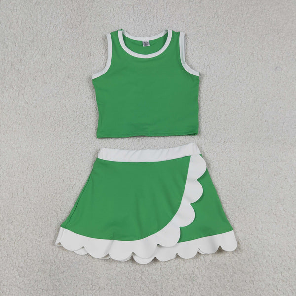 GSD4025 RTS toddler clothes green scalloped girl summer yoga set sports outfit