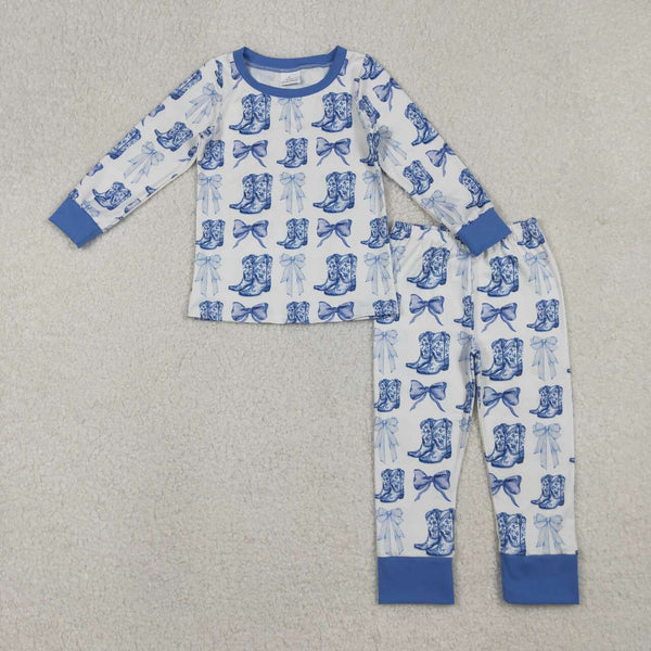 GLP2583 RTS toddler girl clothes blue boots girl winter pajamas set