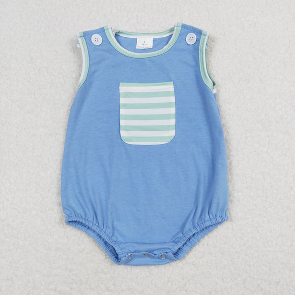 SR0641 RTS newbron baby clothes baby summer bubble pocket blue sleeveless romper