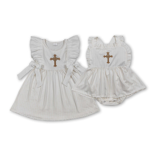 RTS kids matching clothing embroidery cross print clothing girl easter clothing-2026.2.4