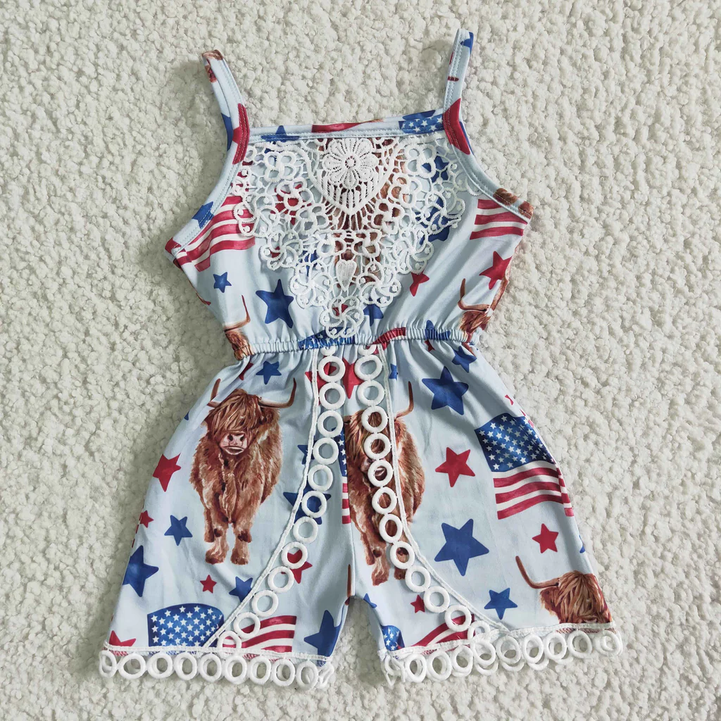 SR0053 toddler girl clothes 4th of July girl patriotic jumpsuit-promotion 2024.5.25 $5.5