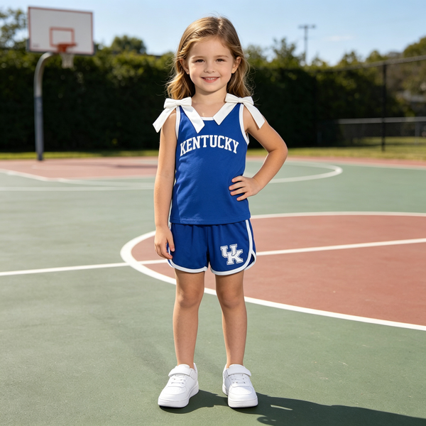RTS GSSO3830 kids girl clothes cotton blue summer bows shorts set 2