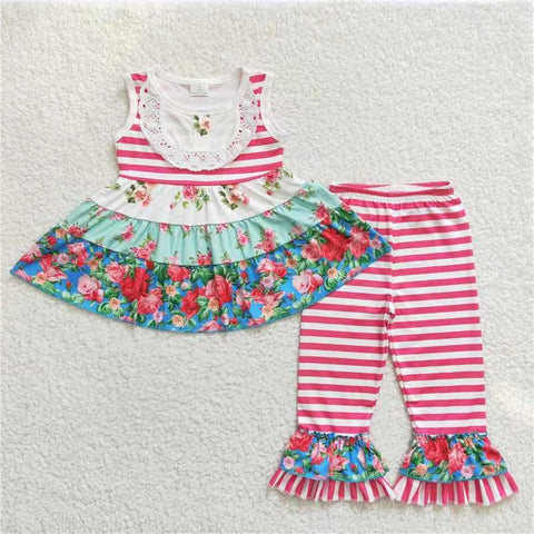 E2-11 kids clothes girls pink floral sleeveless girl spring outfit--promotion 2024.7.13 $2.99