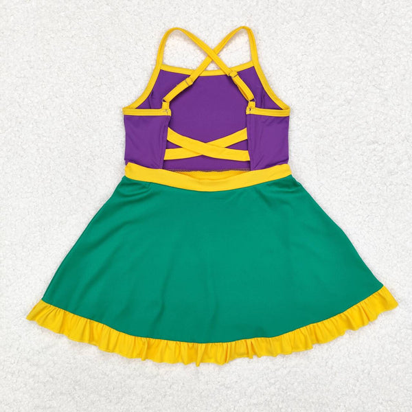 GSD1431 RTS toddler girl clothes mardi gras girl summer dress yoga clothes