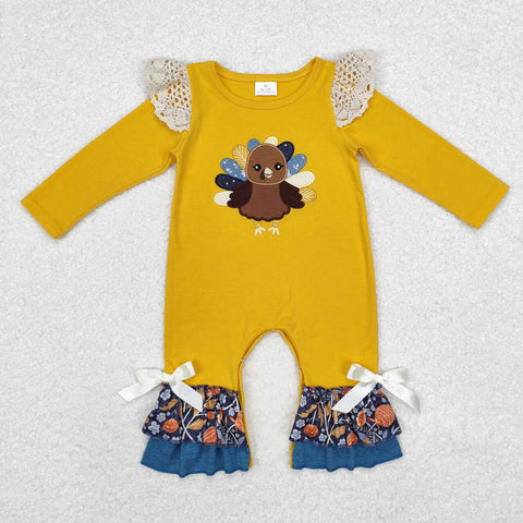 LR1423 RTS baby girl clothes turkey girl thanksgiving winter romper-embroidery