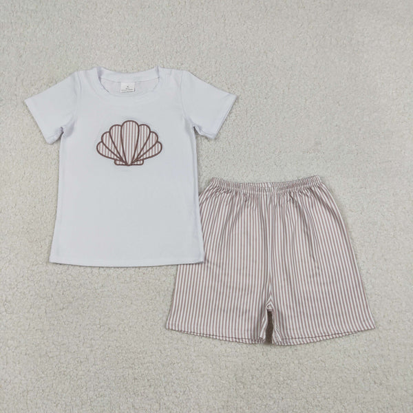BSSO1618 RTS toddler boy clothes shell boy summer shorts set embroidery