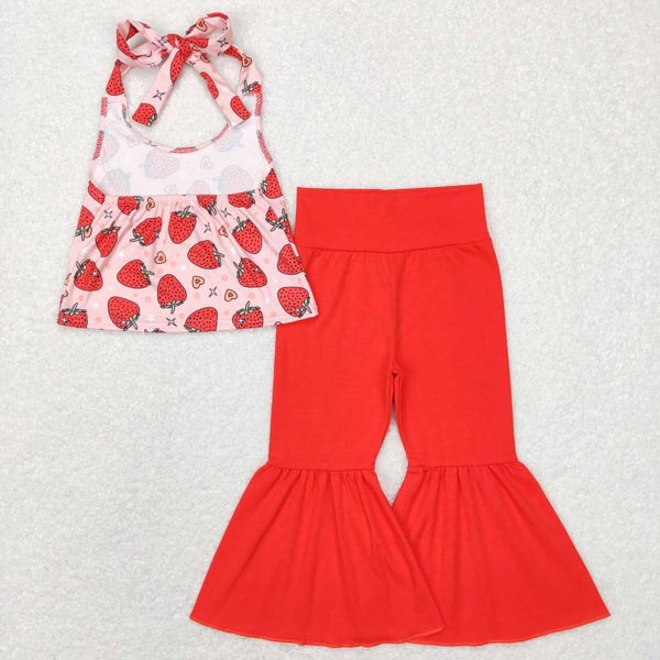 GSPO1077 toddler girl clothes red strawberry girl fall spring outfit