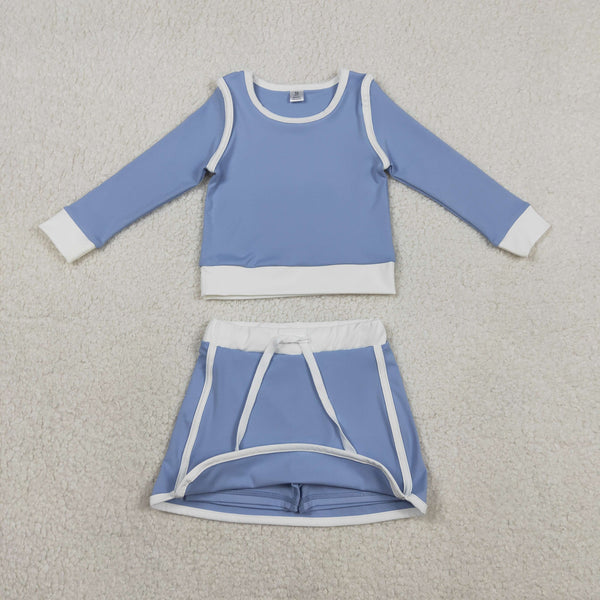 GLD1483 RTS baby girl clothes blue toddler girl yoga skirt outfit sports clothing set