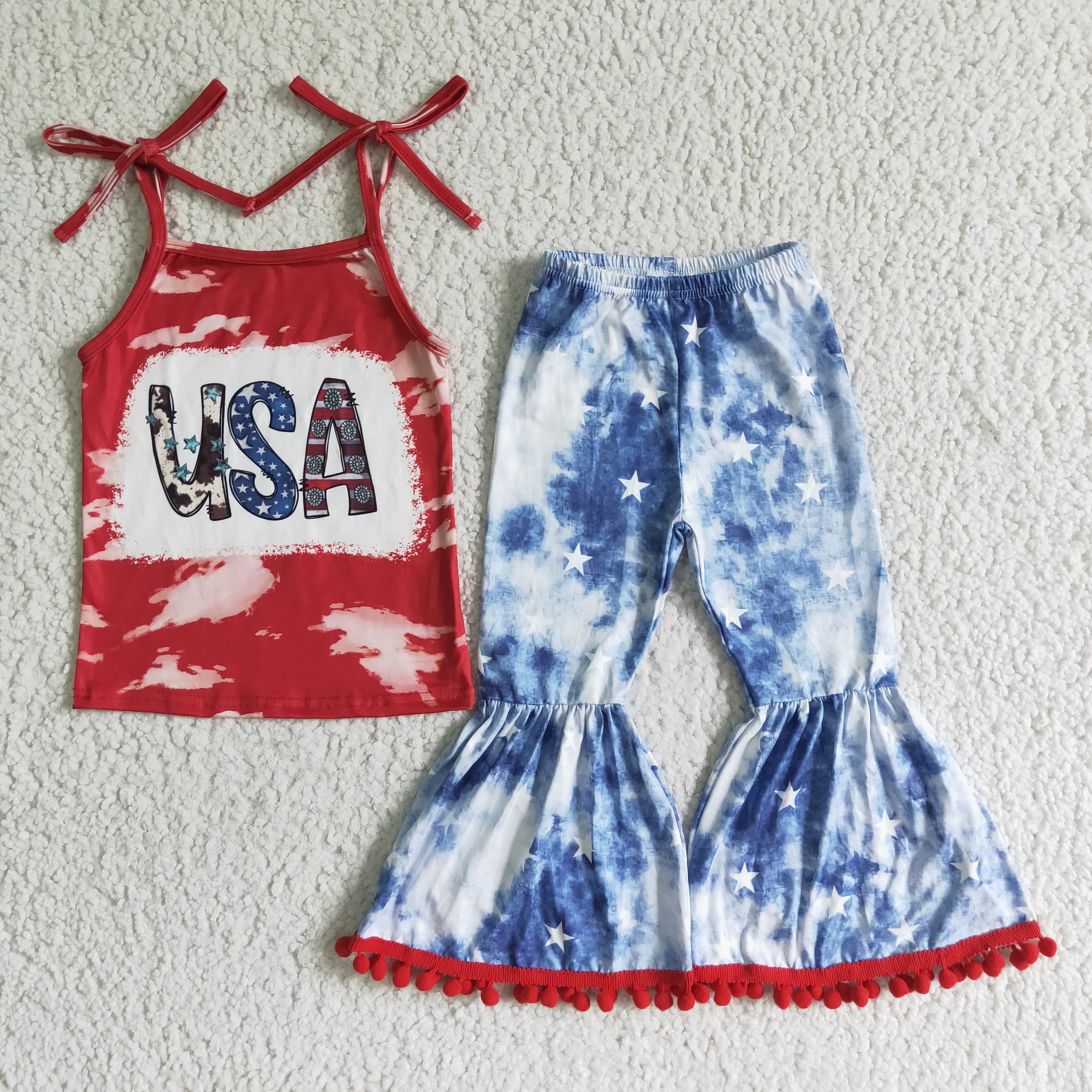 GSPO0068 kids clothing USA July 4th patriotic bell bottom outfit-promotion 2024.6.15 $5.5