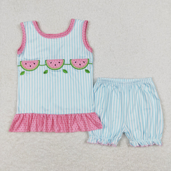 GSSO0398 RTS baby girl clothes embroidery watermelon girl summer shorts set