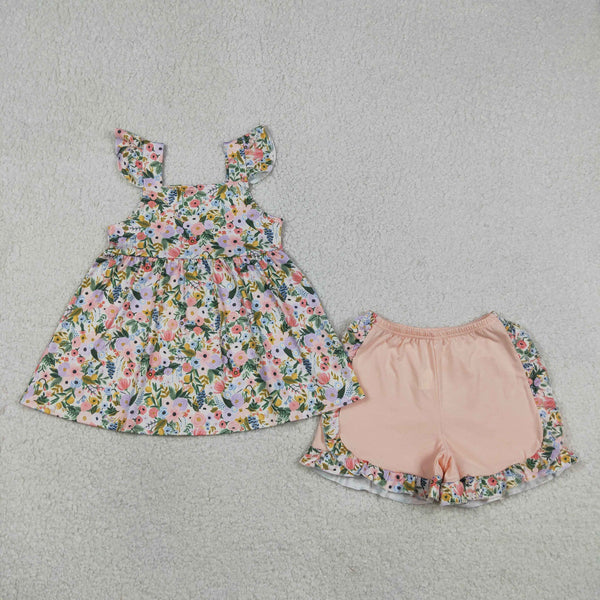 GSSO2180 RTS kids girl clothes  floral girl summer shorts set