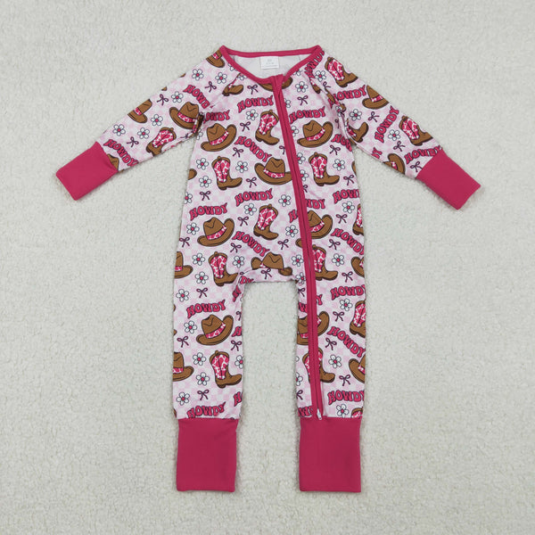 LR2516 RTS baby girl clothes howdy girl winter romper western clothes zip romper