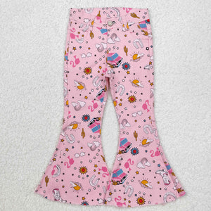 P0407 RTS baby girl clothes barbie cowboy pink bell bottom jeans western fashion