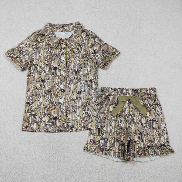 GSSO3126 RTS kids clothes bows girl summer clothing set  shorts set