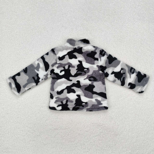 BT0744 RTS toddler boy clothes  camouflage sherpa pollover boy winter zipper top